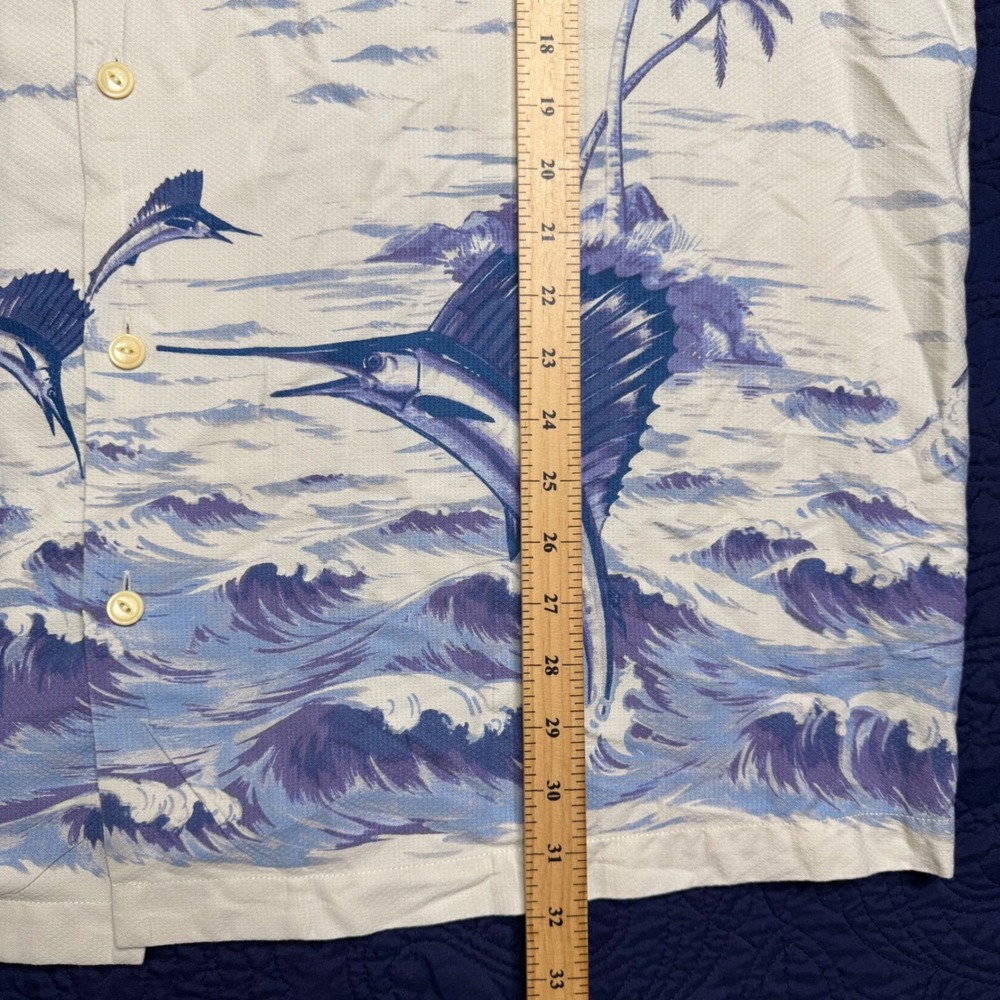 Tommy Bahama Mens 2XB Ivory Silk Cotton Marlin Tropical Hawaiian Fish Shirt Read - Picture 5 of 7